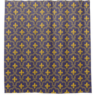 Purple and gold fleur-de-lys quatrefoil pattern duschvorhang