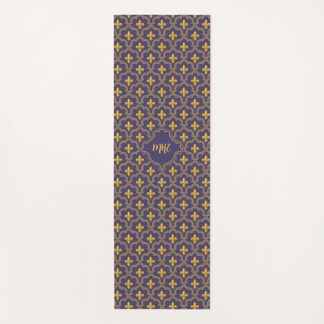 Purple and gold fleur-de-lys quatrefoil pattern yogamatte (Vorderseite)