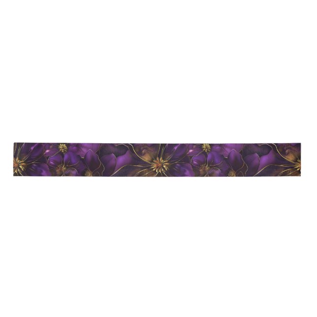 Purple and Gold Flowers Satinband (Vorderseite)