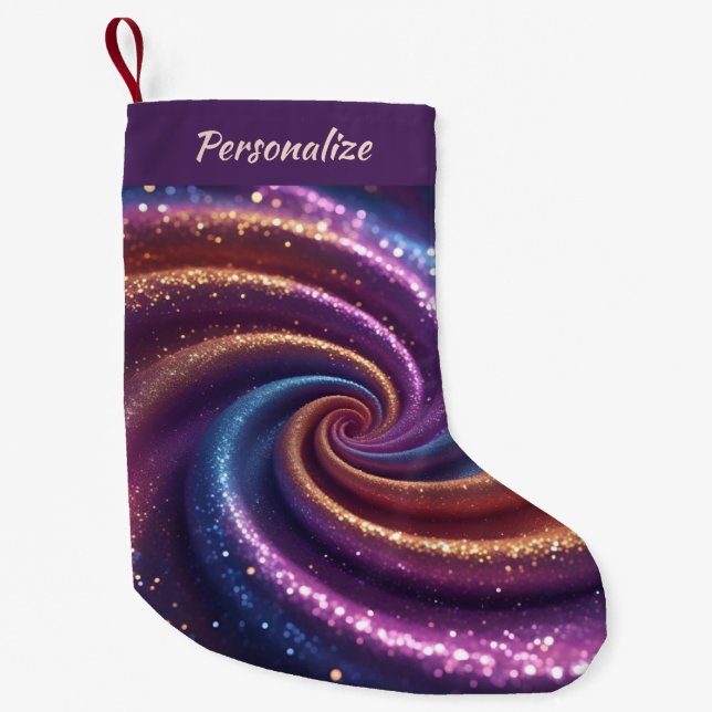Purple and Gold Glitter Swirl Pattern Christmas Kleiner Weihnachtsstrumpf (Vorderseite)