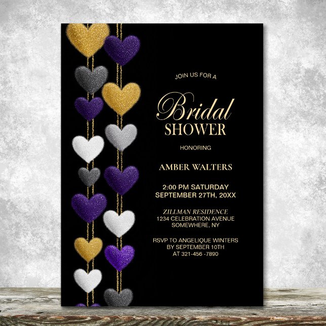 Purple and Gold Hearts Bridal Shower Einladung (Von Creator hochgeladen)