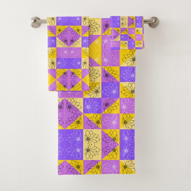 Purple and gold summer floral seamless pattern badhandtuch set (Insitu)