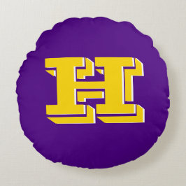 Purple and Gold Team Pride Monogram Rundes Kissen