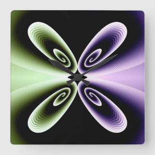 Purple and Green Floral Petal Digital Pattern Quadratische Wanduhr