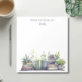 Purple and Green Watercolor Plant and Book Notizblock