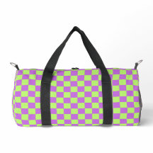 Purple and lime checkered Print Cut Sew duffel bag