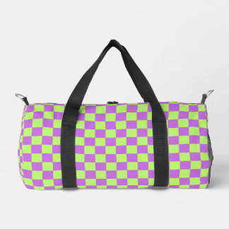Purple and lime checkered Print Cut Sew duffel bag Duffle Bag