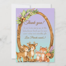 Purple and Mint Woodland Animal Baby Shower Thanks