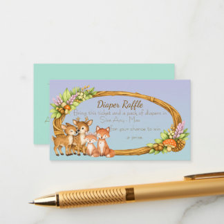 Purple and Mint Woodland Animals Diaper Raffle Begleitkarte