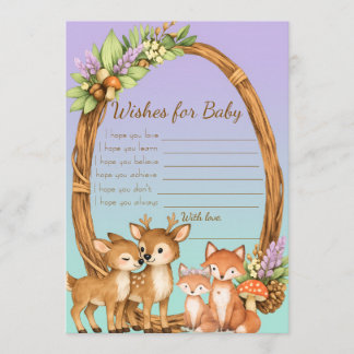 Purple and Mint Woodland Animals Wishes for Baby Hinweiskarte