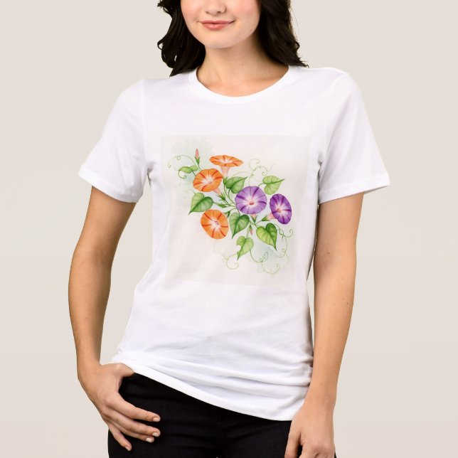 Purple and orange morning glory flowers Tri-Blend shirt (Vorderseite)