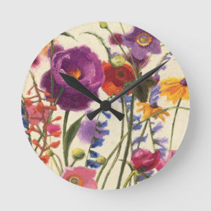 Purple and Orange Poppy Melody Runde Wanduhr
