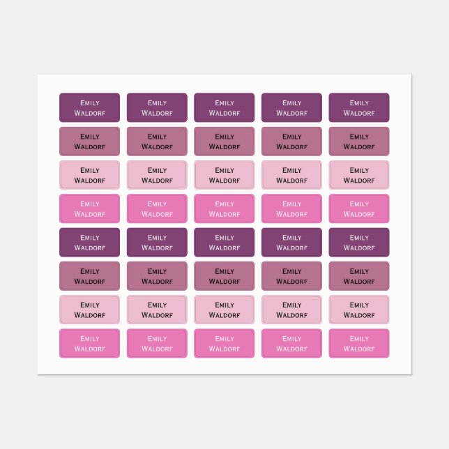 Purple and Pink Kids' Name Clothing School Labels Etiketten (Blatt)
