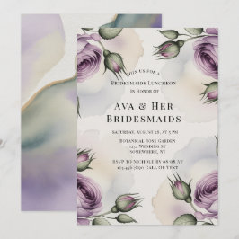 Purple and Sage Green Roses Bridesmaids Luncheon Einladung