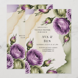 Purple and Sage Green Roses Painted Couples Shower Einladung