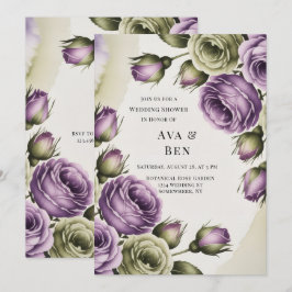 Purple and Sage Green Roses Painted Wedding Shower Einladung
