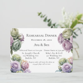 Purple and Sage Green Roses Rehearsal Dinner Einladung