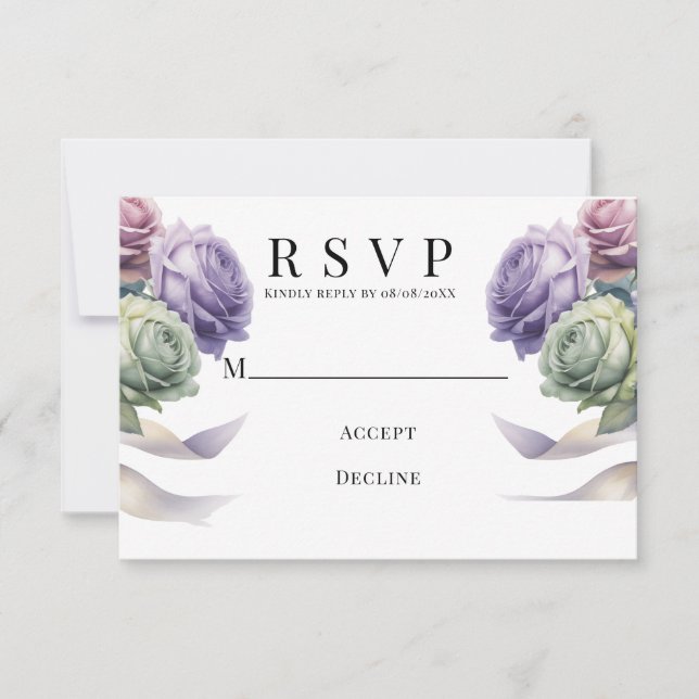 Purple and Sage Green Wedding  RSVP Karte (Vorderseite)