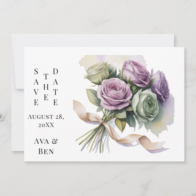 Purple and Sage Green Wedding Save The Date Cards (Vorderseite)