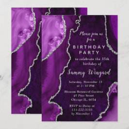 Purple and Silver Agate Marble Birthday Party Einladung