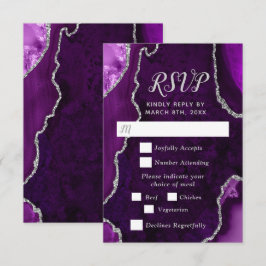 Purple and Silver Agate Wedding Meal Choice RSVP Karte