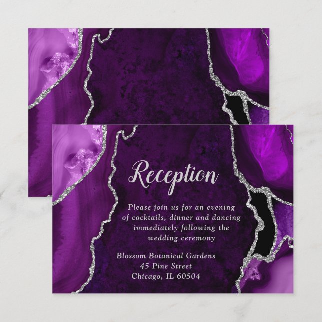 Purple and Silver Agate Wedding Reception Begleitkarte (Vorne/Hinten)