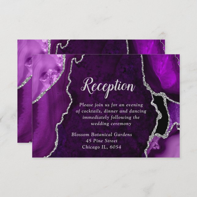 Purple and Silver Agate Wedding Reception Begleitkarte (Vorne/Hinten)