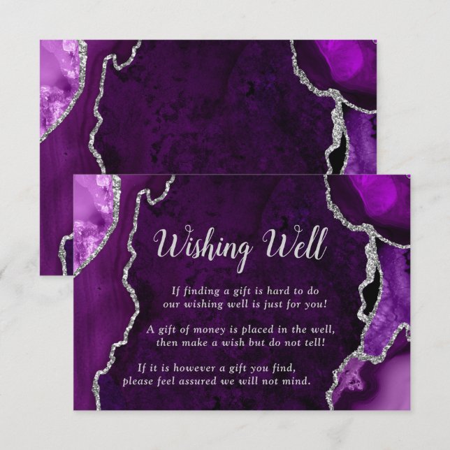 Purple and Silver Agate Wedding Wishing Well Begleitkarte (Vorne/Hinten)