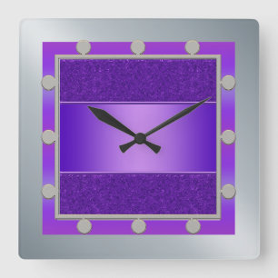 Purple and Silver Wall Clock Quadratische Wanduhr