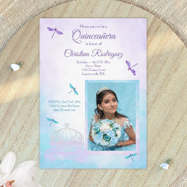 Purple and Turquoise, Dragonflies Quinceañera Einladung