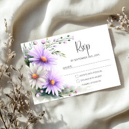 Purple and White Daisies Wedding RSVP Karte