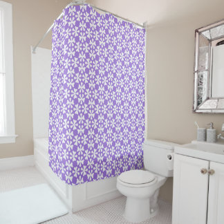 Purple and White Modern Geometric Floral Pattern Duschvorhang