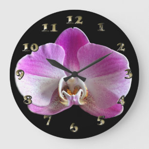 Purple and White Orchid Große Wanduhr