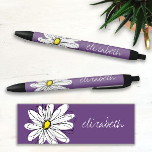 Purple and Yellow Whimsical Daisy Custom Text Kugelschreiber