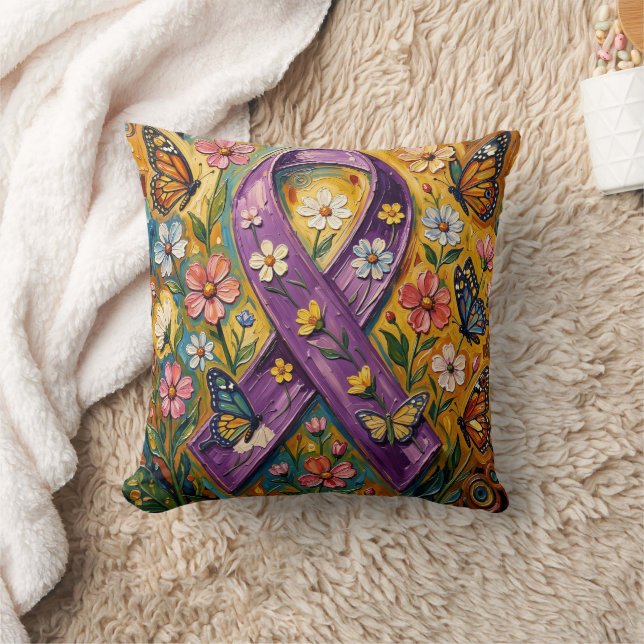 Purple Awareness Ribbon Fibro Kissen (Decke)
