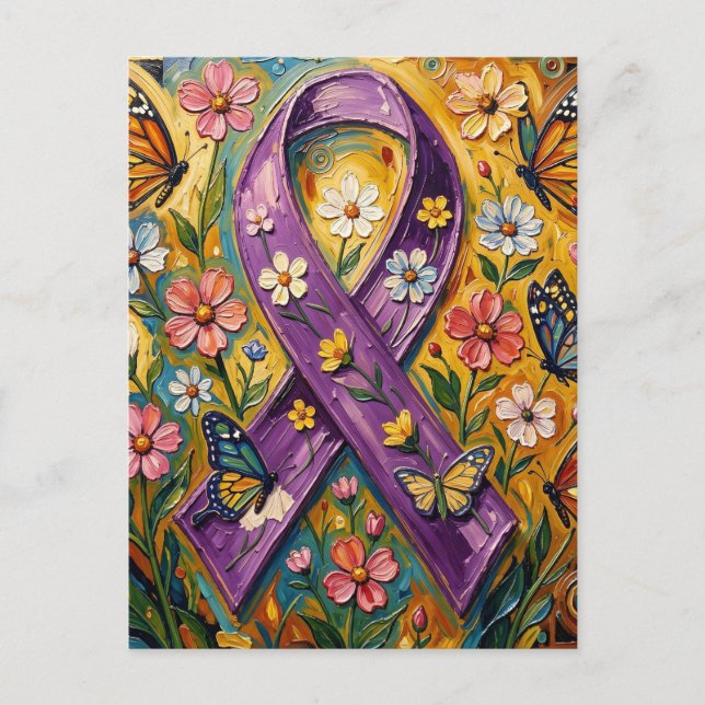 Purple Awareness Ribbon Fibro Postkarte (Vorderseite)