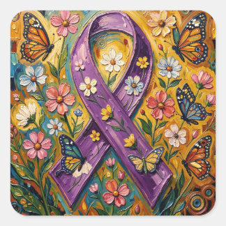 Purple Awareness Ribbon Fibro Quadratischer Aufkleber