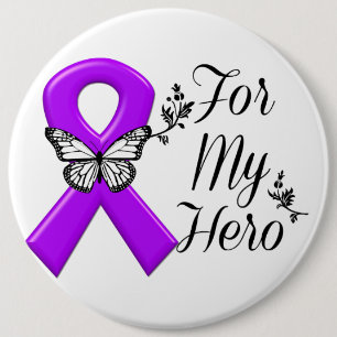 Purple Awareness Ribbon For My Hero Button