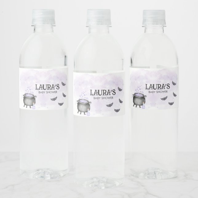 Purple Baby is Brewing Halloween Baby Shower Wasserflaschenetikett (Flaschen)