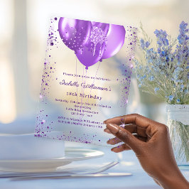 Purple balloons luxury birthday clear acryleinladungen