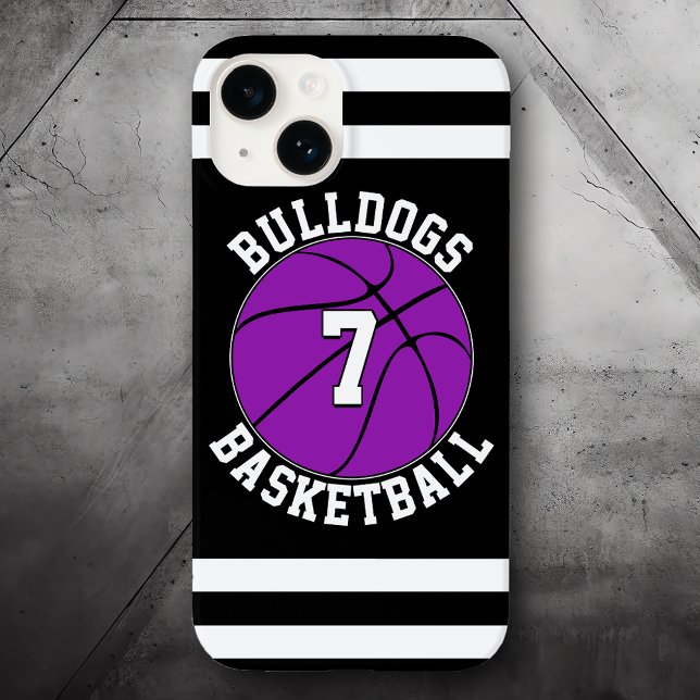 Purple Basketball Team Name Player Number Custom Case-Mate iPhone Hülle (custom basketball phone case for players and teams with purple team colors)