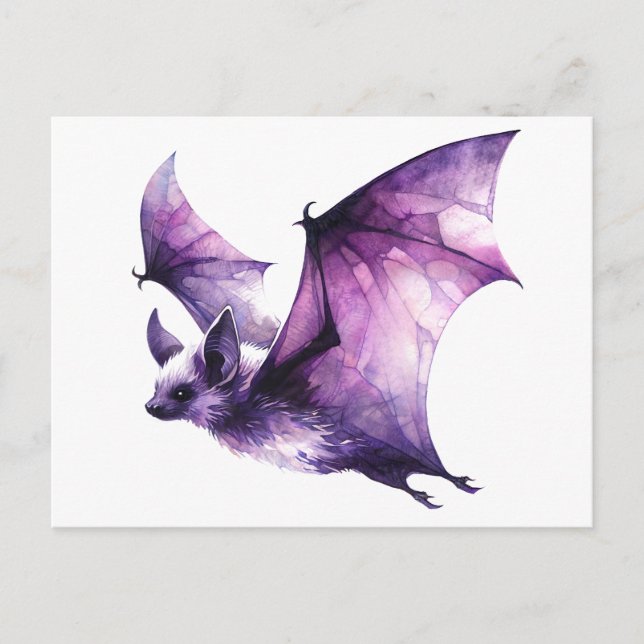 Purple Bat Flying Watercolor Art Postkarte (Vorderseite)