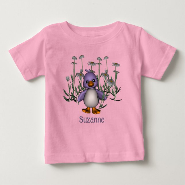 Purple Bird And Daisies Personalized Baby T-shirt (Vorderseite)