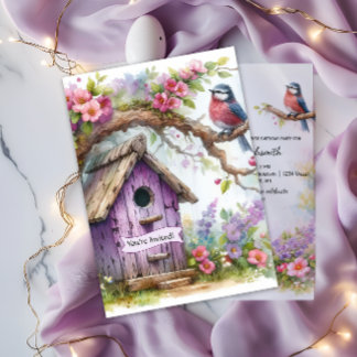 Purple Birdhouse Surprise Birthday Party | Einladung