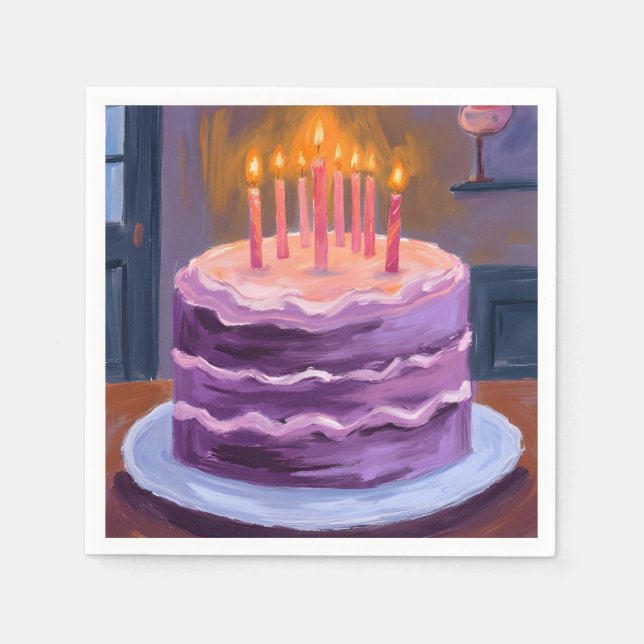 Purple Birthday Cake Painting Birthday Party Serviette (Vorderseite)