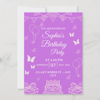 Purple Birthday Party Invitation with Balloons Einladung