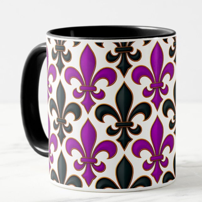 Purple Black Baroque Fleur-de-lis Pattern Design  Tasse (Von Creator hochgeladen)