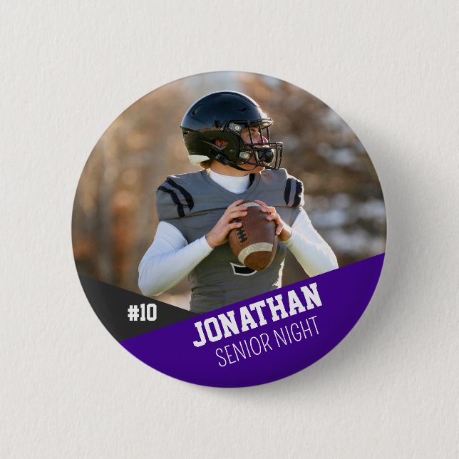 Purple Black Football Button Senior Night Team Kid (Vorderseite)