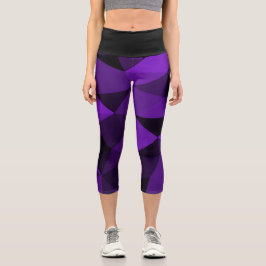 Purple black geometric mesh pattern capri leggings