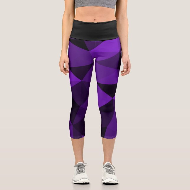 Purple black geometric mesh pattern capri leggings (Vorderseite)
